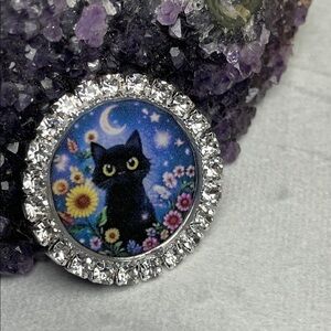 Feline Familiar Collection Black Cat Moon & Sparkle Magnet Artisan Designed
